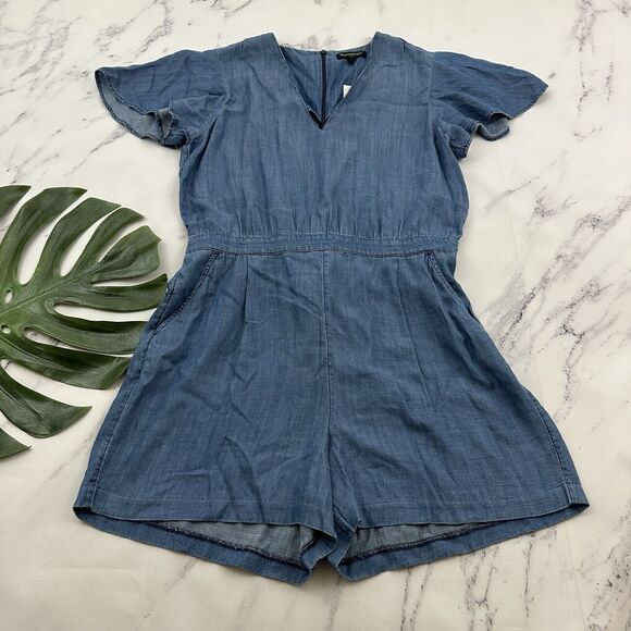 Banana Republic Pants - Banana Republic Womens Chambray Romper Shorts Size 12 New Blue Flutter Sleeve
